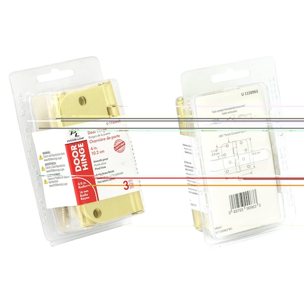 Prime-Line Door Hinge Residential Smooth Pivot, 4 in. with 5/8 in. Radius Corners, Satin Brass 3 Pack - U 1150963