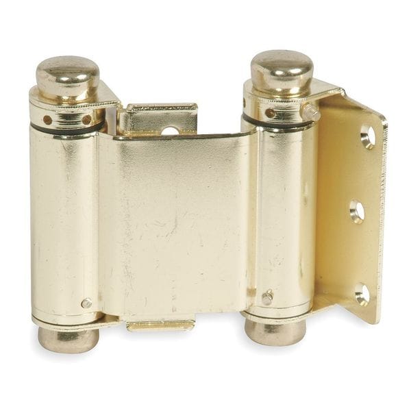 Zoro Select Spring Hinge, Steel, Full Mortise Mounting, 1 in Leaf W x 2 3/4 in Leaf H, Bright Brass - 4PA73