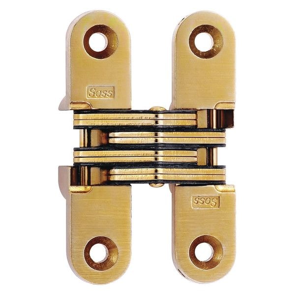 Soss Concealed Hinge, Brass, Full Mortise Mounting, 5/8 in Leaf W x 2 3/4 in Leaf H, Satin Brass - 208US4