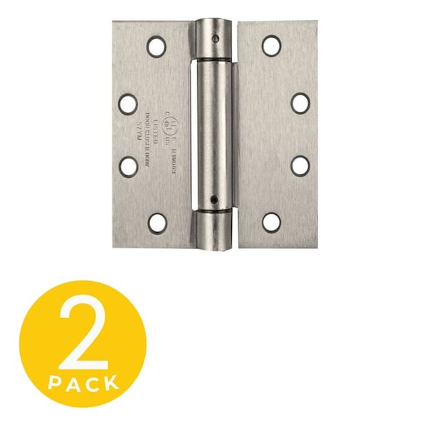 Global Door Controls 4.5 in. x 4 in. Satin Nickel Full Mortise Spring Squared Hinge With Non-Removable Pin - Set of 2 - CPS4540-US15-M