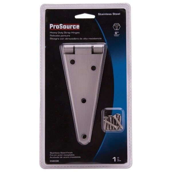 Prosource Heavy Duty Strap Hinge, 2.6 mm Thick Leaf, Brushed Stainless Steel, 180 Range of Motion - HSH-S06-C2PS