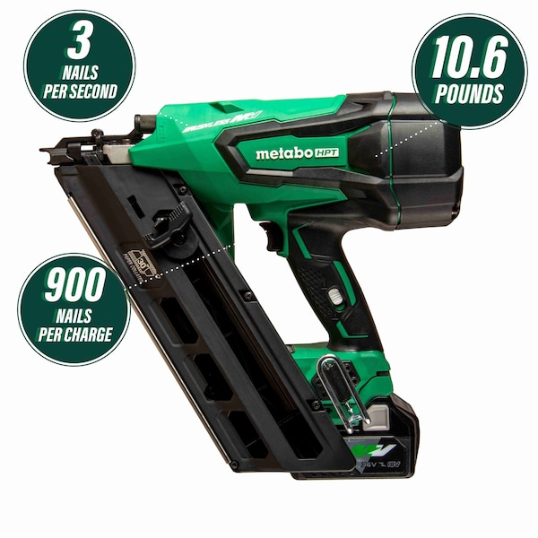 Metabo Hpt 36V MV Cordless Brushless 3-1/2in Cordless Paper Strip 30 Framing Nailer Bare - NR3690DCM