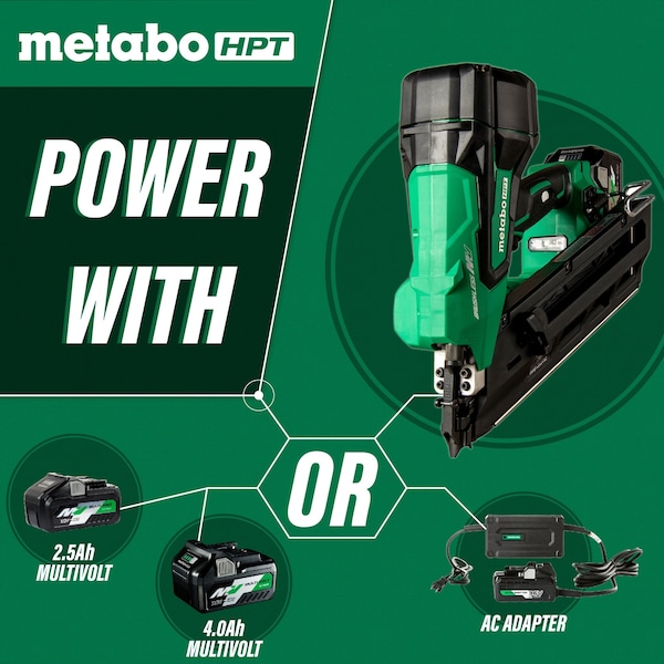 Metabo Hpt 36V MV Cordless Brushless 3-1/2in Cordless Paper Strip 30 Framing Nailer Bare - NR3690DCM