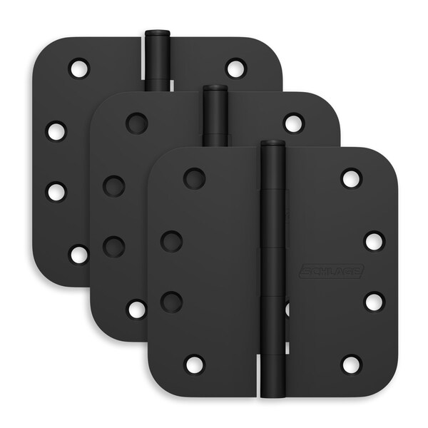 Schlage Residential Pack of 3 4in x 4in 5/8in Radius Corner Hinges Matte Black Finish, 3PK - S3P1021FRP622