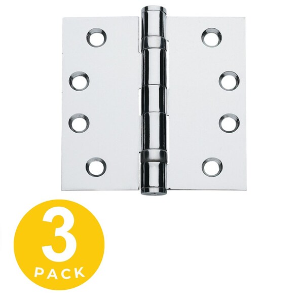 Global Door Controls 4.5 in. x 4.5 in. Brushed Chrome Full Mortise Heavy Weight Squared Ball Bearing Hinge with Non-Removable Pin - Set of 3 - CPH4545BNRP26D3