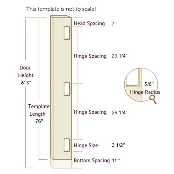 Templaco 6 ft. x 8 in. Full Length Template for Three 0.25 in. Radius 3.5 in. Hinges - TE567242