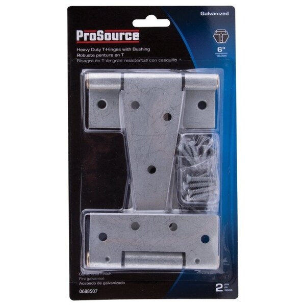 Prosource T-Hinge, Galvanized Steel, Galvanized Brass Pin, Fixed Pin, 180 deg Range of Motion, 96 Pair lb - HTH-G06-C2PS