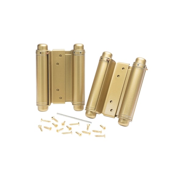 Trans Atlantic Co. 4 in. Bright Brass Double Acting Barrel Spring Squared Hinge with Non-Removable Pin - Set of 2 - DH-TAN5004-US3