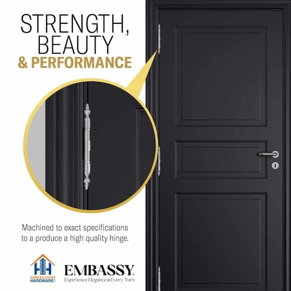 Embassy 3-1/2 x 3-1/2 Solid Brass Hinge, Satin Nickel Finish with Acorn Tips - 3535BBUS15A-1