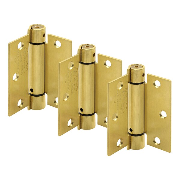 Prime-Line Door Hinge Commercial UL Adjust Self-Close, 3-1/2 in. with Sq. Corners, Satin Brass 3 Pack - U 1158263