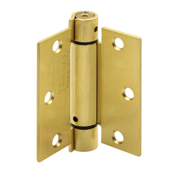 Prime-Line Door Hinge Commercial UL Adjust Self-Close, 3-1/2 in. with Sq. Corners, Satin Brass 3 Pack - U 1158263