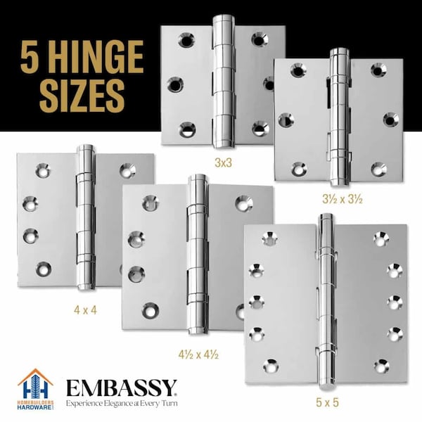 Embassy 5 x 5 Solid Brass Hinge, Polished Chrome Finish with Urn Tips - 5050BBUS26U-1