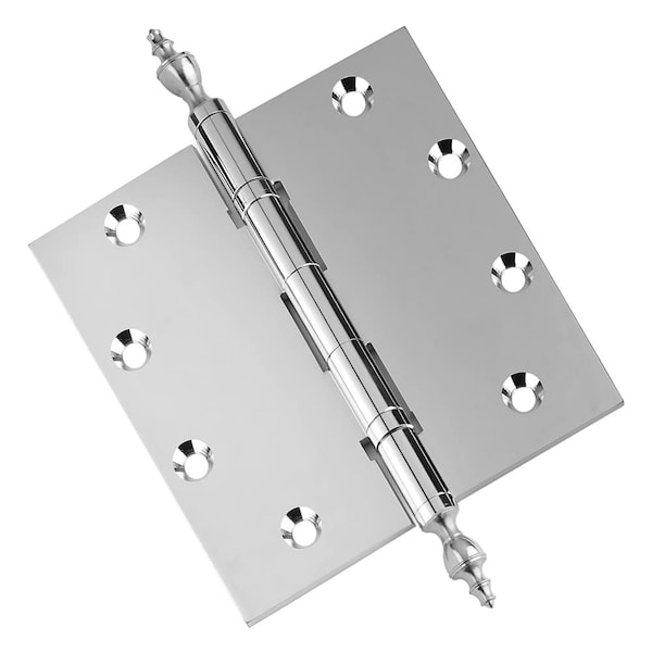 Embassy 5 x 5 Solid Brass Hinge, Polished Chrome Finish with Urn Tips - 5050BBUS26U-1