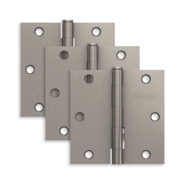 Schlage Residential Pack of 3 3-1/2in x 3-1/2in Square Corner Hinges Satin Nickel Finish, 3PK - S3P1010FRP619