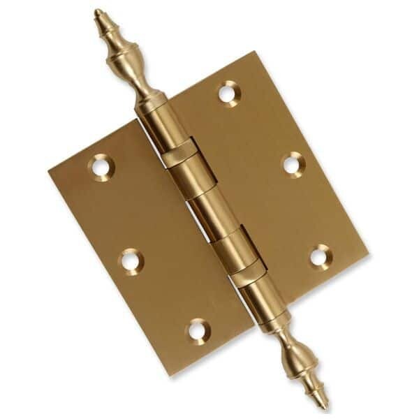 Embassy 3-1/2 x 3-1/2 Solid Brass Hinge, Satin Brass Finish with Urn Tips - 3535BBUS4U-1