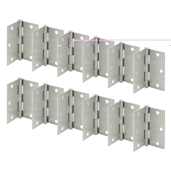 Prime-Line Door Hinge Residential Smooth Pivot, 3-1/2 in. x 3-1/2 in. w/ Square Corners, Satin Nickel 12PK - U 11502512