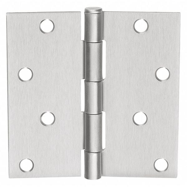 Mckinney Butt Hinge, Steel, Flush Mounting, 1 7/16 in Leaf W x 3 1/2 in Leaf H, Satin Chrome - 55319