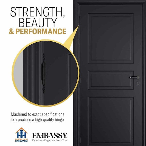 Embassy 3-1/2 x 3-1/2 Solid Brass Hinge, Flat Black Finish with Acorn Tips - 3535BBUS19A-1