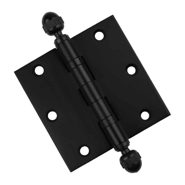 Embassy 3-1/2 x 3-1/2 Solid Brass Hinge, Flat Black Finish with Acorn Tips - 3535BBUS19A-1