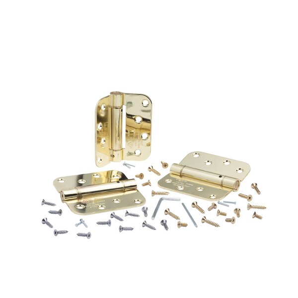 Global Door Controls 4 in. x 4 in. Bright Brass Steel Spring Hinge with 5/8 in. Radius (Set of 3) - CPS4040-5/8-US3-3