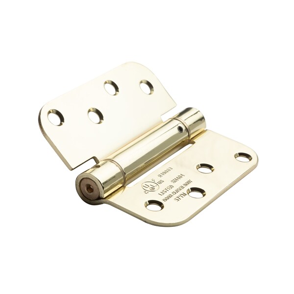 Global Door Controls 4 in. x 4 in. Bright Brass Steel Spring Hinge with 5/8 in. Radius (Set of 3) - CPS4040-5/8-US3-3