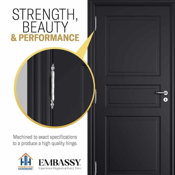 Embassy 4-1/2 x 4-1/2 Solid Brass Hinge, Polished Chrome Finish with Ball Tips - 4545BBUS26B-1
