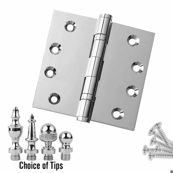 Embassy 4-1/2 x 4-1/2 Solid Brass Hinge, Polished Chrome Finish with Ball Tips - 4545BBUS26B-1