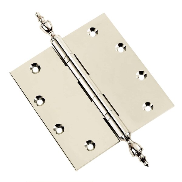 Embassy 5 x 5 Solid Brass Ball Bearing Hinge, Polished Nickel Finish Urn Tips - 5050BBUS14U-1