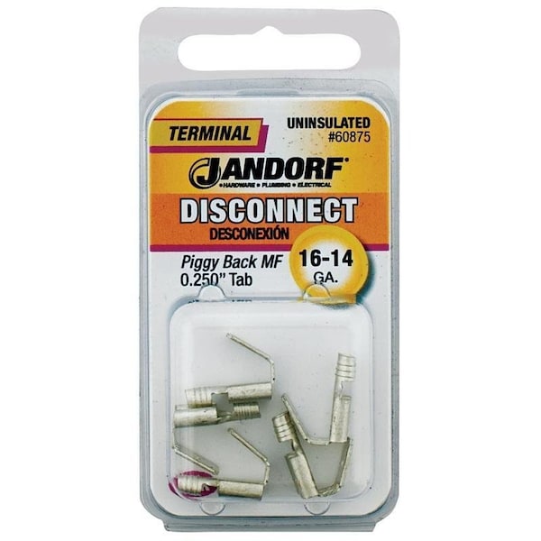 Jandorf Disconnect Terminal, 16 to 14 AWG Wire, Copper Contact, 5PK - 60875