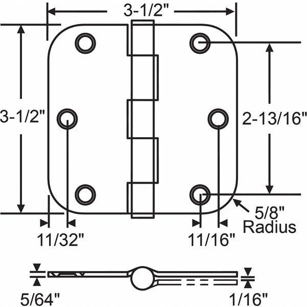 Zoro Select Door and Butt Hinge, Steel, Full Mortise Mounting, 3 1/2 in Leaf W x 3 1/2 in Leaf H, Satin Brass - 56-262SBRS
