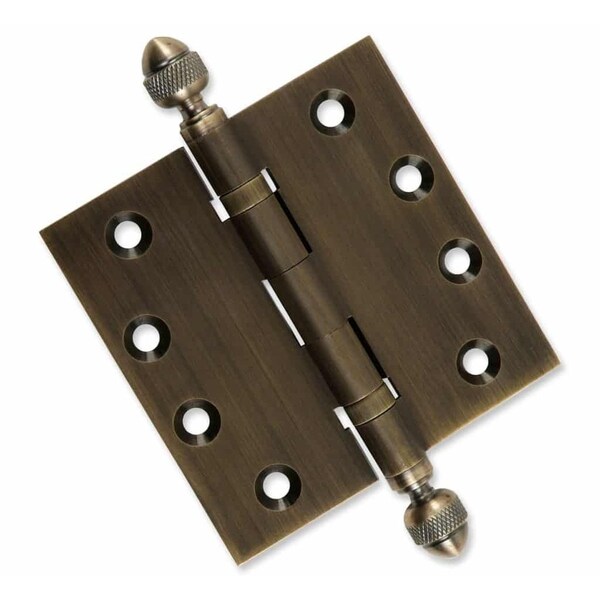 Embassy 4 x 4 Solid Brass Ball Bearing Hinge, Antique Brass Finish Acorn Tips - 4040BBUS5A-1
