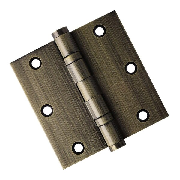 Embassy 3-1/2 x 3-1/2 Solid Brass Ball Bearing Hinge, Antique Brass Finish with Flat Tips - 3535BBUS5F-1
