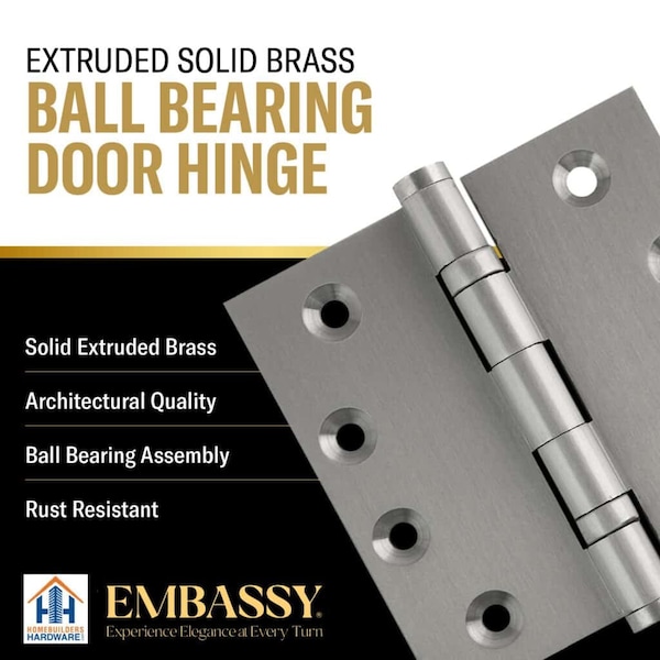 Embassy 4 x 4 Solid Brass Ball Bearing Hinge, Satin Nickel Finish Ball Tips - 4040BBUS15B-1