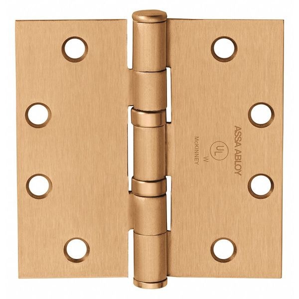 Mckinney Butt Hinge, Steel, Flush Mounting, 1 11/16 in Leaf W x 4 in Leaf H, Satin Bronze - 55563