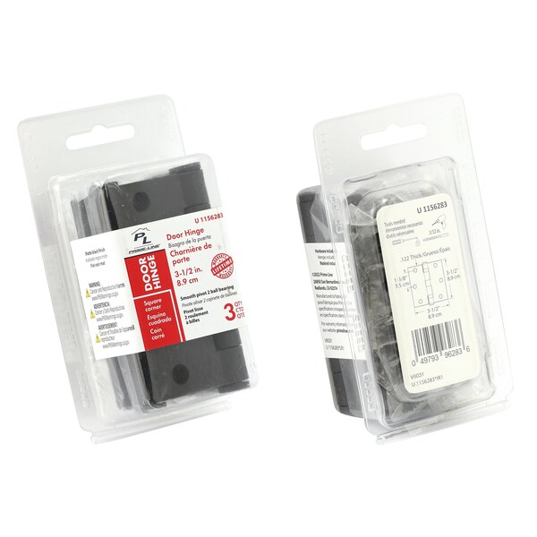 Prime-Line Door Hinge Commercial Smooth Pivot, 3-1/2 in. x 3-1/2 in. w/ Square Corners, Matte Black 3 Pack - U 1156283