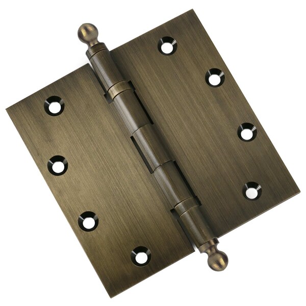 Embassy 5 x 5 Solid Brass Ball Bearing Hinge, Antique Brass Finish Ball Tips - 5050BBUS5B-1