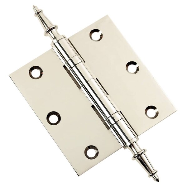 Embassy 3-1/2 x 3-1/2 Solid Brass Hinge, Polished Nickel Finish with Steeple Tips - 3535BBUS14S-1