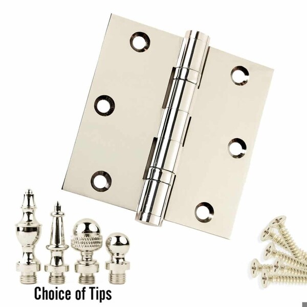 Embassy 3-1/2 x 3-1/2 Solid Brass Hinge, Polished Nickel Finish with Steeple Tips - 3535BBUS14S-1