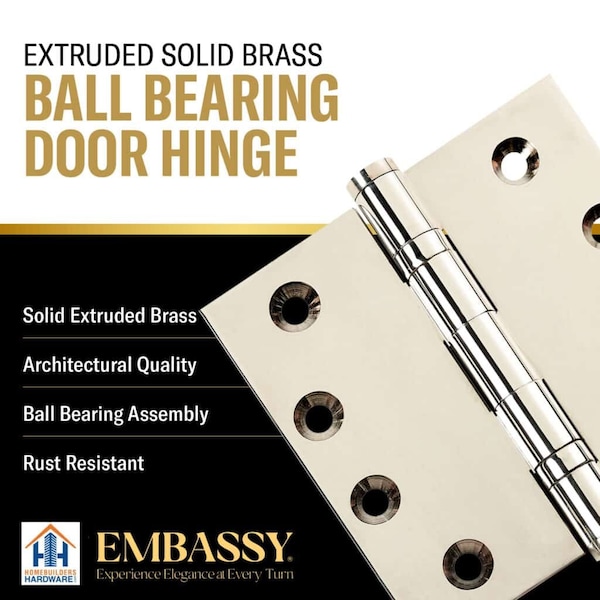 Embassy 3-1/2 x 3-1/2 Solid Brass Hinge, Polished Nickel Finish with Steeple Tips - 3535BBUS14S-1