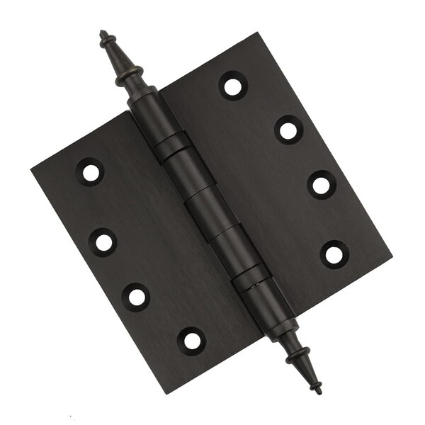Embassy 4 x 4 Solid Brass Ball Bearing Hinge, Oil Rubbed Bronze Finish Steeple Tips - 4040BBUS10BS-1