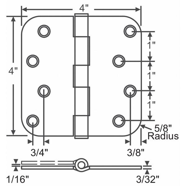 Zoro Select Door and Butt Hinge, Steel, Full Mortise Mounting, 4 in Leaf W x 4 in Leaf H, Satin Nickel - 56-179SNK