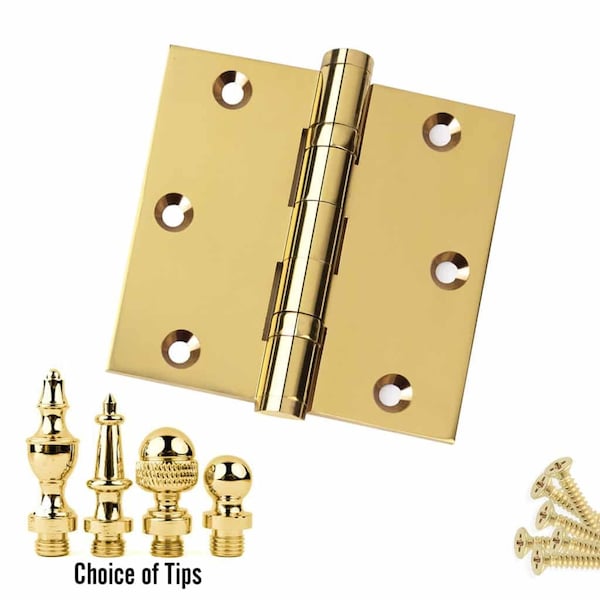 Embassy 3-1/2 x 3-1/2 Solid Brass Ball Bearing Hinge, Polished Brass Finish with Steeple Tips - 3535BBUS3S-1