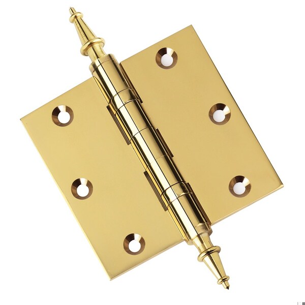 Embassy 3-1/2 x 3-1/2 Solid Brass Ball Bearing Hinge, Polished Brass Finish with Steeple Tips - 3535BBUS3S-1