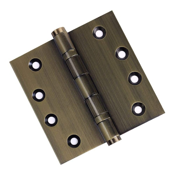 Embassy 4-1/2 x 4-1/2 Solid Brass Ball Bearing Hinge, Antique Brass Finish with Flat Tips - 4545BBUS5F-1