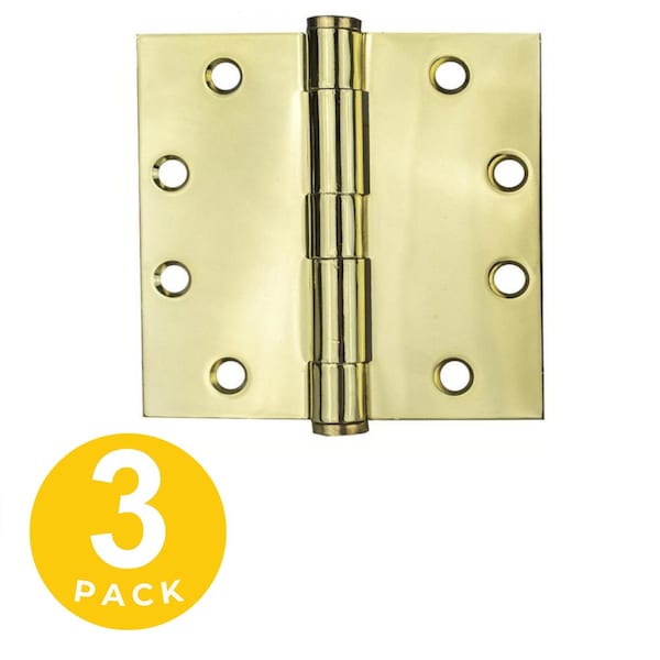 Global Door Controls 4.5 in Leaf W x 4.5 in Leaf H, Bright Brass - CP4545-US3-M