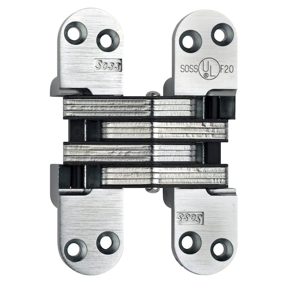 Universal Industrial Soss 1-1/8" x 4-5/8" Heavy Duty Invisible Spring Hinge for 1-3/4" Doors Satin Nickel Finish - 218ICUS15