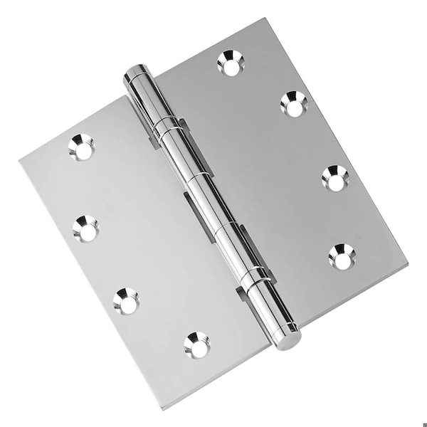 Embassy 5 x 5 Solid Brass Ball Bearing Hinge, Polished Chrome Finish with Flat Tips - 5050BBUS26F-1