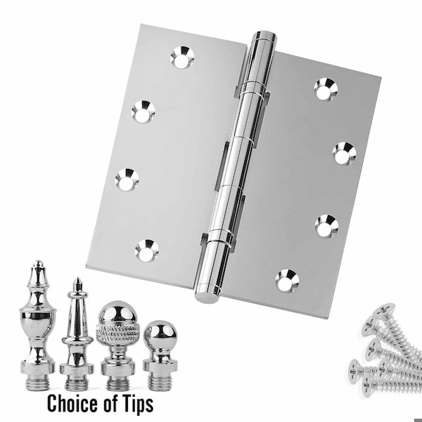 Embassy 5 x 5 Solid Brass Ball Bearing Hinge, Polished Chrome Finish with Flat Tips - 5050BBUS26F-1