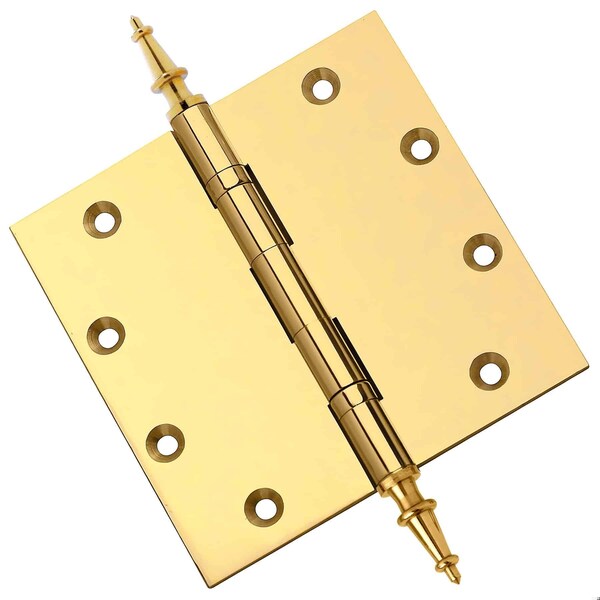 Embassy 5 x 5 Solid Brass Ball Bearing Hinge, Polished Brass Finish Steeple Tips - 5050BBUS3S-1