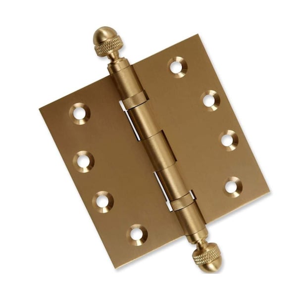 Embassy 4 x 4 Solid Brass Ball Bearing Hinge, Satin Brass Finish Acorn Tips - 4040BBUS4A-1